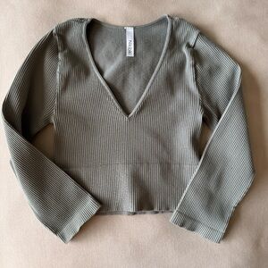 Nikibiki Teal Ribbed V-Neck Crop Top